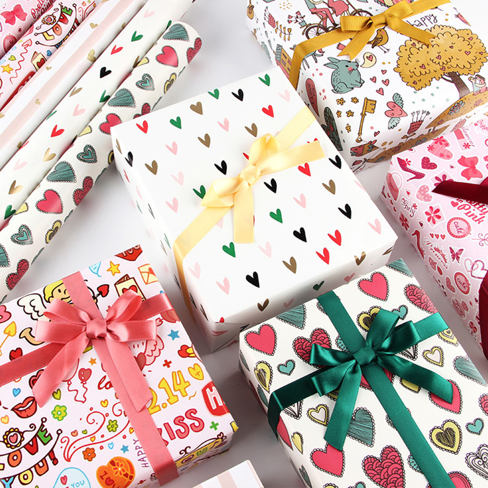 Wedding Gift Wrapping Paper And Bow Set Neutral Christmas Wrapping Paper  Valentine'S Day Wrapping Paper Colorful Gift Wrapping Paper Holiday Party  Gift Love Heart Paper 